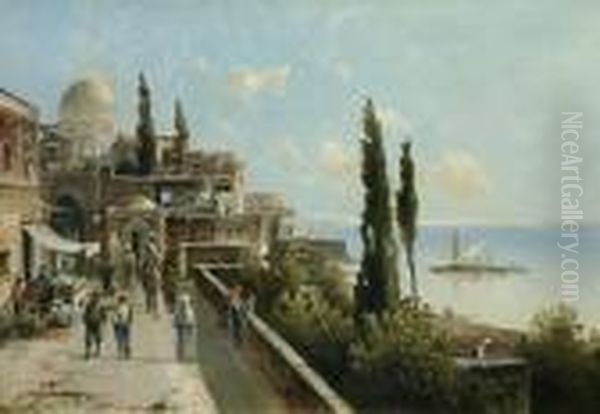 Mediterranean Harbor Oil Painting by Karl Kaufmann