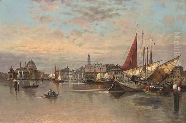 Trading Vessels Before The Entrance To The Grand Canal, Venice Oil Painting by Karl Kaufmann