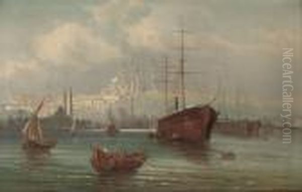 Trading Vessels Before A Mosque On The Golden Horn Oil Painting by Karl Kaufmann