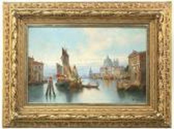 View From The Grand Canal To The
 Dogana And The Church Santa Maria Della Salute In Venice Oil Painting by Karl Kaufmann