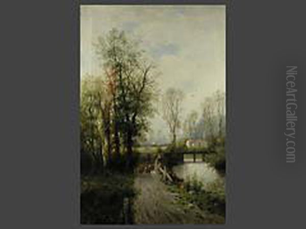 Die Schafherde Am Fluss Oil Painting by Karl Kaufmann