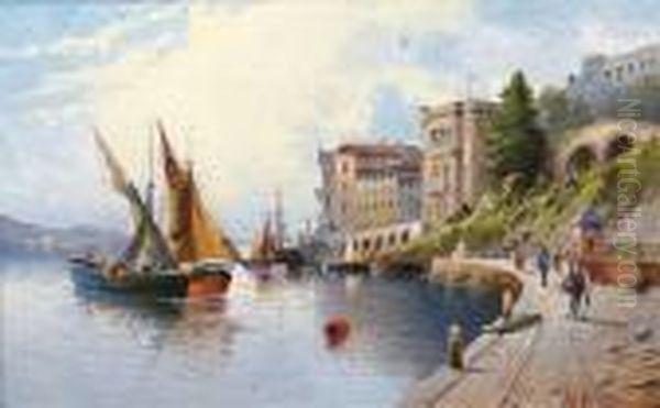 An Italian Seaport Oil Painting by Karl Kaufmann