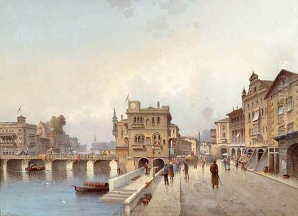 Limmatquai Oil Painting by Karl Kaufmann