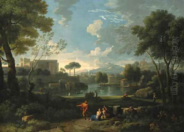 An Italianate landscape with a lakeside Oil Painting by Jan Frans Van Bloemen (Orizzonte)