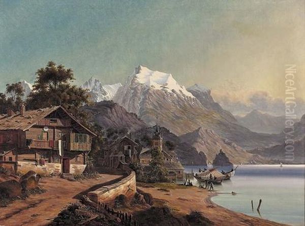 Sommerliche Seeuferpartie. Oil Painting by Karl Kaufmann