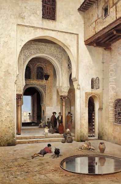 A courtyard in Alhambra, 1889 Oil Painting by Frans Wilhelm Odelmark