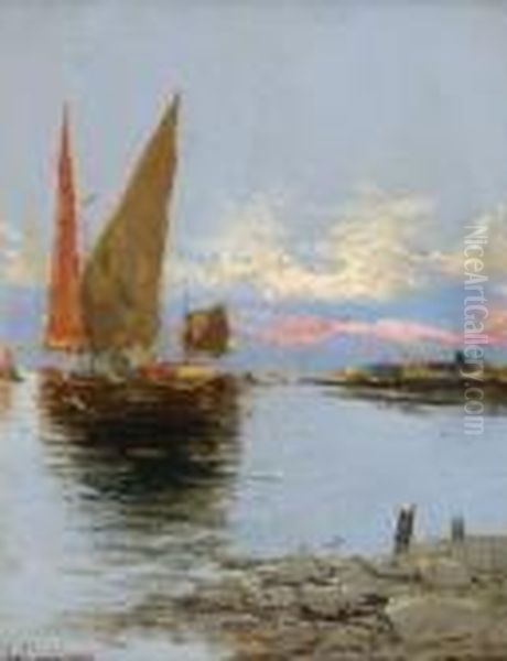 Fischerboote. Oil Painting by Karl Kaufmann