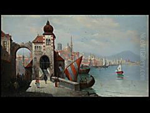 Ansicht Einer Sudlandischen Hafenstadt Oil Painting by Karl Kaufmann