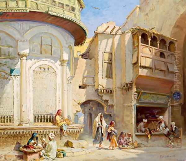 Streetscene in Cairo Oil Painting by Frans Wilhelm Odelmark