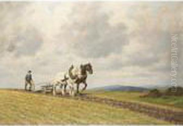 Ploughing The Fields Oil Painting by Karl Kaufmann