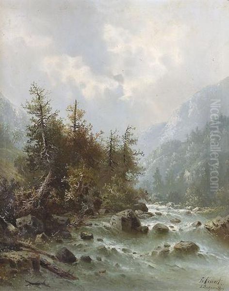 Wilder Gebirgsbach Im Berner Oberland. Oil Painting by Karl Kaufmann