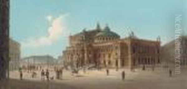 Une Vue De L'opera, Place De La Madeleine, Paris Oil Painting by Karl Kaufmann