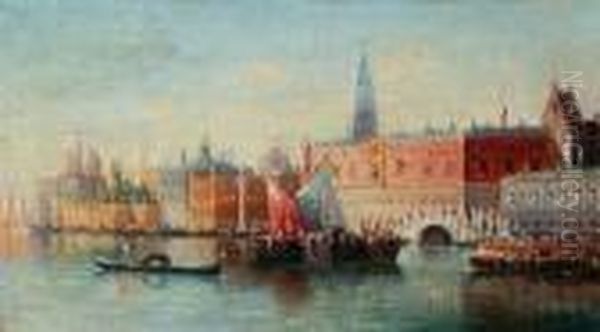 Venetian Canal Scene Oil Painting by Karl Kaufmann