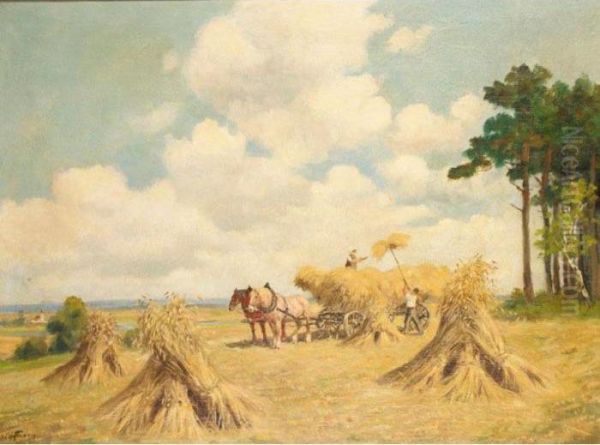 Collecting The Hay Oil Painting by Karl Kaufmann