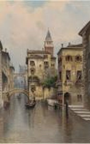 A Venetian Backwater Oil Painting by Karl Kaufmann