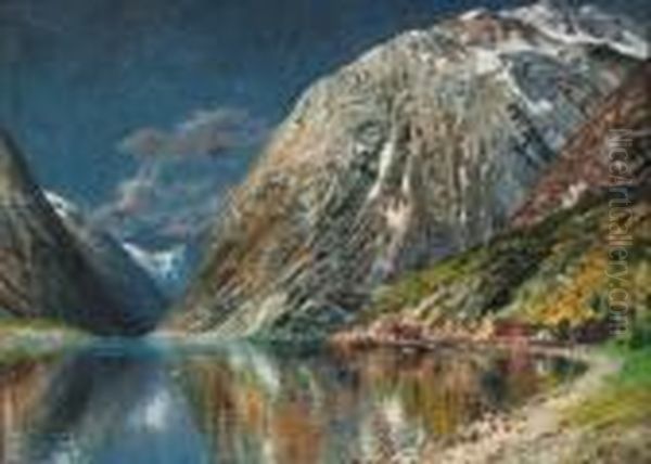 A Fjord Oil Painting by Karl Kaufmann