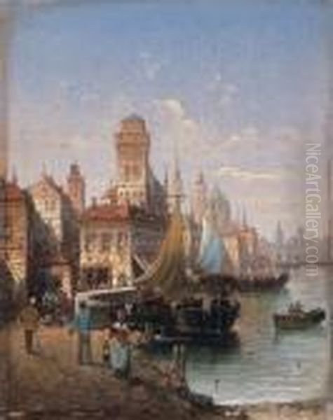 Dutch Port Oil Painting by Karl Kaufmann