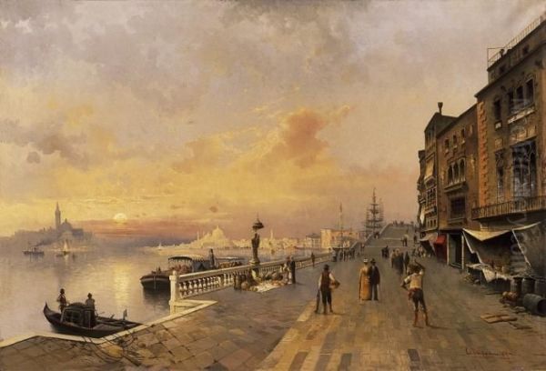 View Of Venice, The San Giorgio 
Maggiore And The Sta Maria Della Salute In The Background Oil Painting by Karl Kaufmann