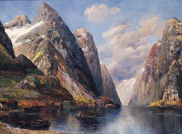 Fishing Boats On A Fjord Oil Painting by Karl Kaufmann