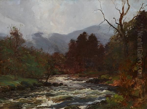 River Scene, Possibly The Dochart Oil Painting by Archibald Kay