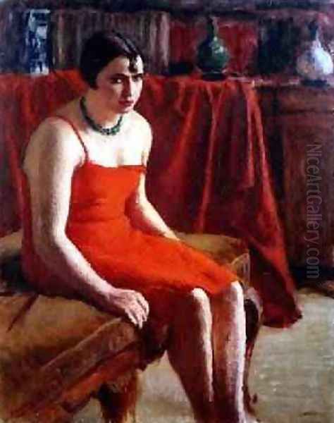 Seated Woman in a Red Dress 1929 Oil Painting by Roderic O'Conor