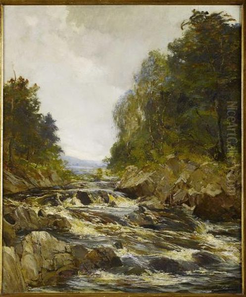 A Mountain Torrent Oil Painting by Archibald Kay