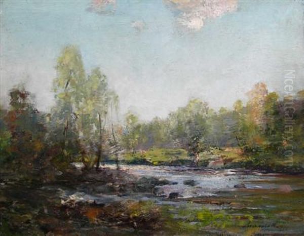 A Tranquil River Landscape Oil Painting by Archibald Kay