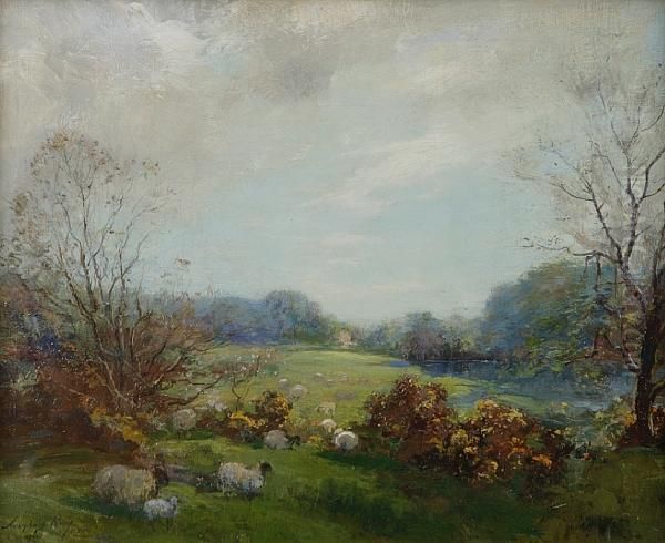 Sheep In A Summer Pasture Oil Painting by Archibald Kay