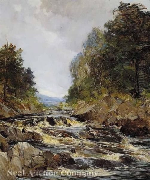 Rapids In A Scottishstream Oil Painting by Archibald Kay