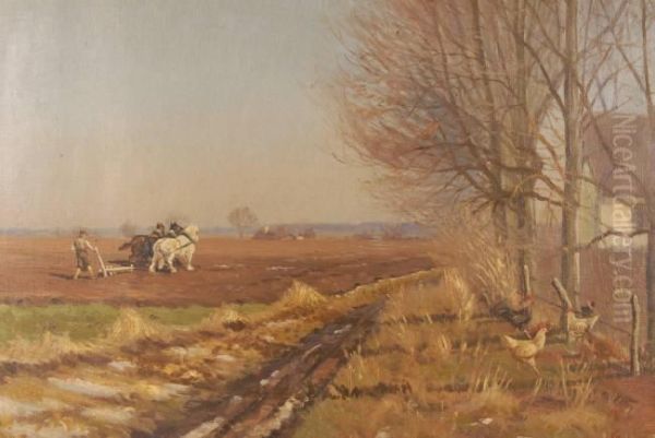 Ploughing Scene Oil Painting by Archibald Kay