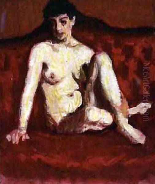 Seated Nude on a Red Sofa Oil Painting by Roderic O'Conor