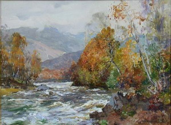 Highland Rapids Oil Painting by Archibald Kay