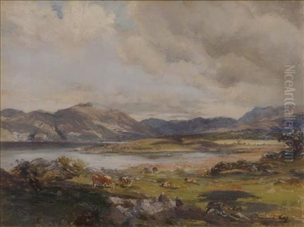 Cattle In A Highland Landscape Oil Painting by Archibald Kay