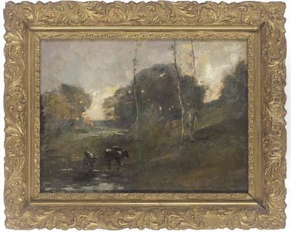 Cattle In An Evening Landscape Oil Painting by Archibald Kay