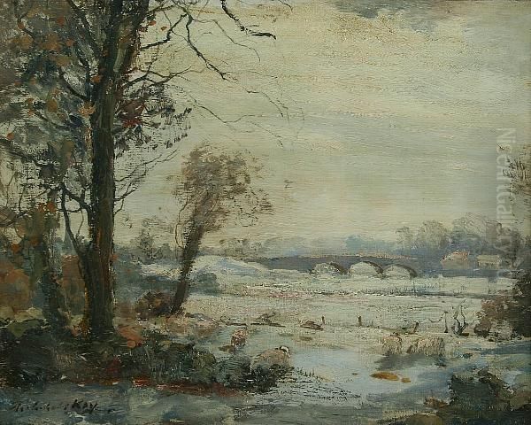 Snowy Landscape Oil Painting by Archibald Kay