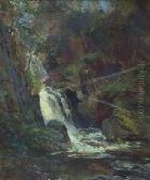 Woodland Waterfall Oil Painting by Archibald Kay