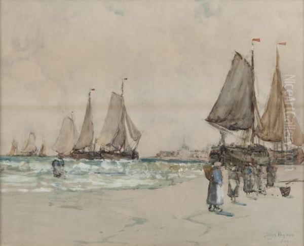 Unloading The Boats Oil Painting by James Kay