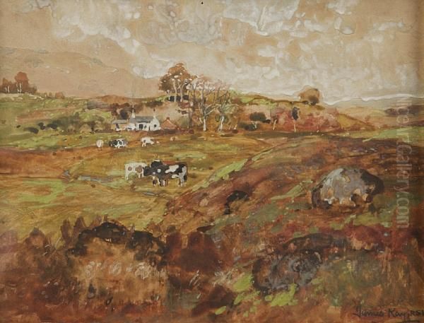 Cattle By A Farm Oil Painting by James Kay