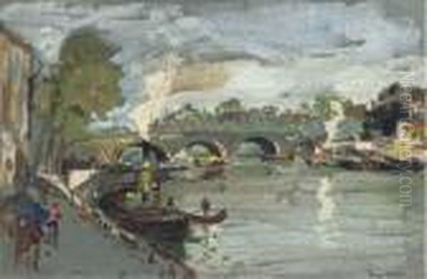 A Parisian Bridge Oil Painting by James Kay