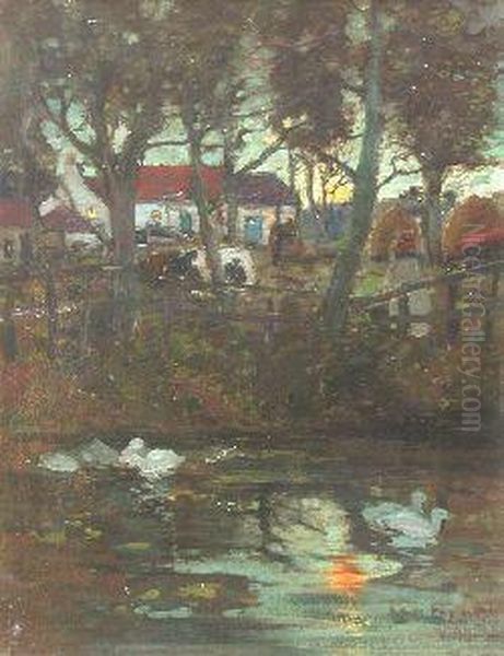 Duckpond By Moonlight Oil Painting by James Kay