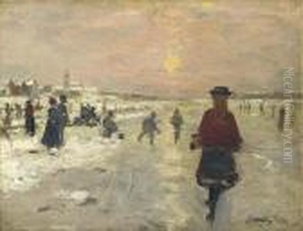 Skating, Early Evening Oil Painting by James Kay