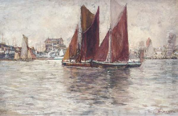 Thames Barges Oil Painting by James Kay