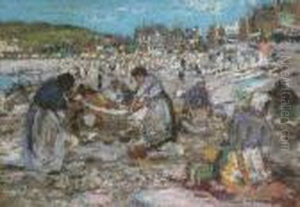 Washerwomen. Etretat, Normandy Oil Painting by James Kay