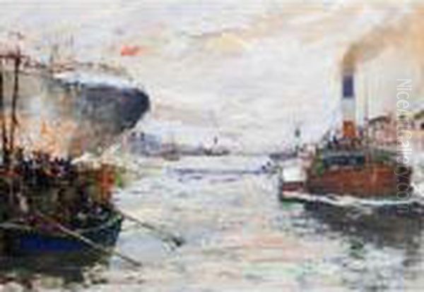 The Launch, On The Clyde Oil Painting by James Kay