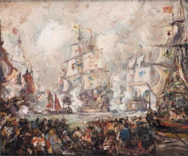 The Naval Engagement Oil Painting by James Kay