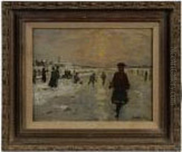 People Enjoying A Wintry Day. Oil Painting by James Kay