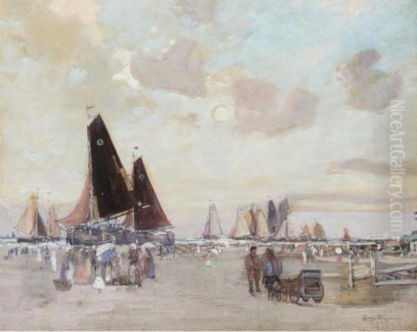 The Return Of The Fishing Fleet Oil Painting by James Kay