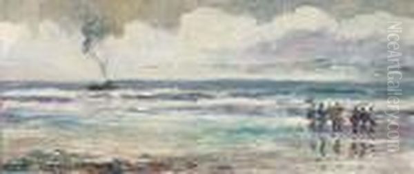 Figures On The Shore Oil Painting by James Kay