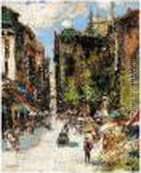 A Paris Street Scene Oil Painting by James Kay