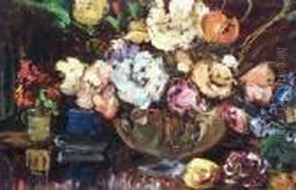 Mixed Flowers In A Vase Oil Painting by James Kay